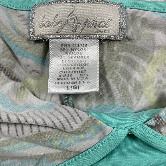 Baby Phat Halter Dress L Boho Floral Print Aqua Brown Asymmetrical Hem Y2K Retro - Picture 6 of 14